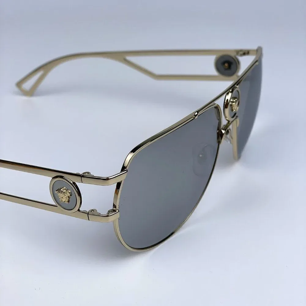 NEW Versace  VE2225 12526G  Pale Gold Grey Aviator Mirrored Unisex Sunglasses